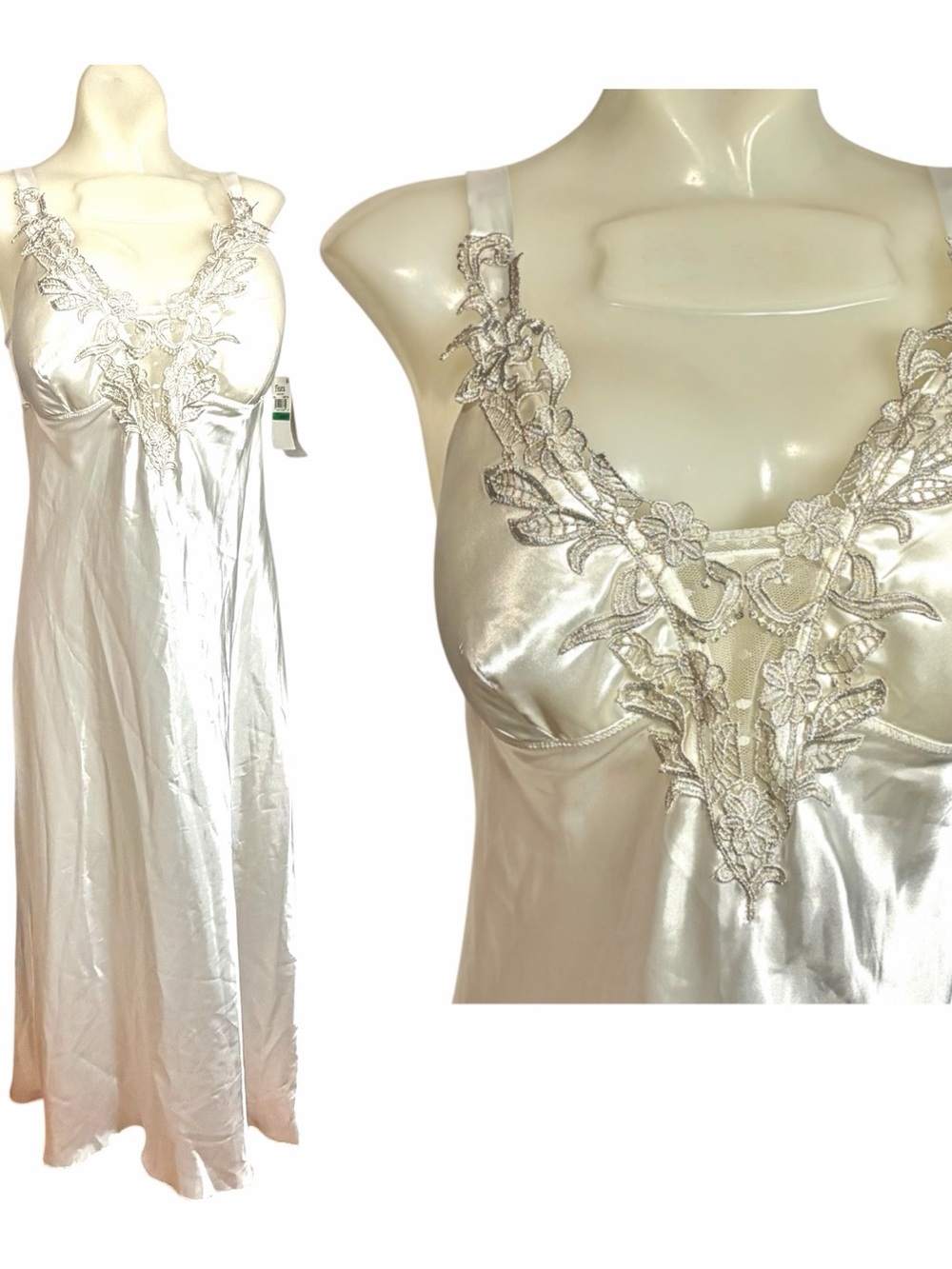 NWT Vintage Flora Nikrooz Ivory Satin Lace Slip Dress Nightgown Bridal Size L